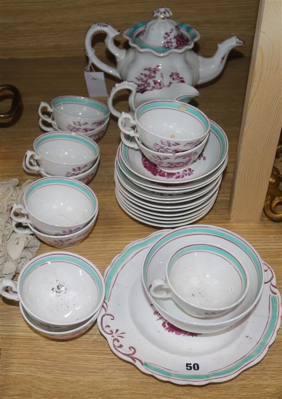 A Victorian pink lustre pastoral teaset